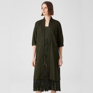 Eileen Fisher Linen Kimono Jacket with Belt Petite Small Dark Green
